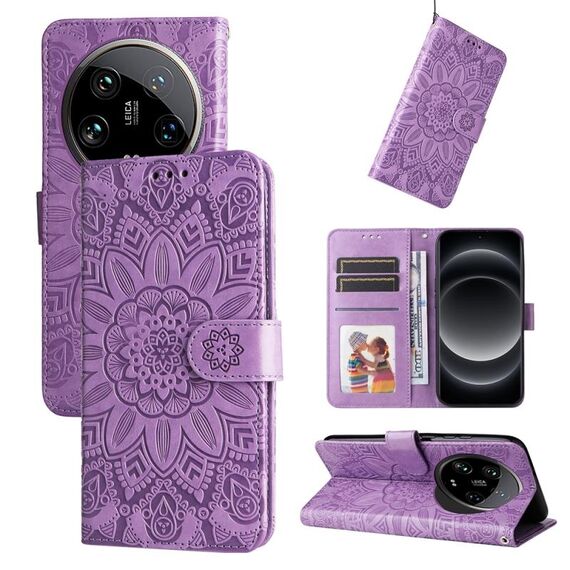 Per Xiaomi 14 Custodia per telefono in pelle girasole ultra goffrata (viola)