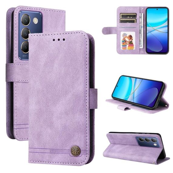 Per vivo Y100 5G IDN / Y200e 5G Global Skin Feel Life Tree Custodia in pelle con bottoni in metallo (Viola)