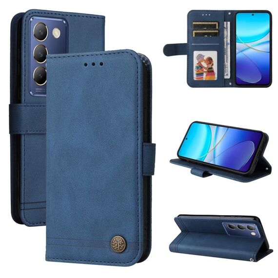Custodia per telefono in pelle con bottoni in metallo per vivo Y100 5G IDN / Y200e 5G Global Skin Feel (blu)