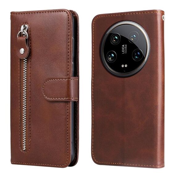 Per Xiaomi 14 Custodia per cellulare in pelle con cerniera ultra fashion con texture di vitello (marrone)