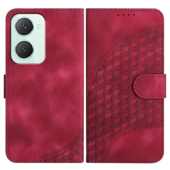 Per vivo Y03 4G Global YX0060 Custodia in pelle per telefono con testa di elefante in rilievo con cordino (rosa rossa)