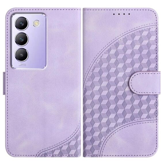 Per vivo Y100 5G IDN/Y200e 5G Global YX0060 Custodia in pelle per telefono con testa di elefante in rilievo con cordino (viola chiaro)