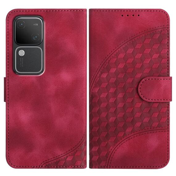 Per vivo V30 5G Global/V30 Pro 5G Global YX0060 Custodia in pelle per telefono con testa di elefante in rilievo con cordino (rosa rossa)