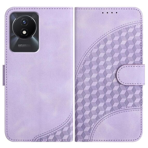 Per vivo Y02A 4G/Y02 4G/Y11 2023/Y02t YX0060 Custodia in pelle per telefono con testa di elefante in rilievo con cordino (viola chiaro)