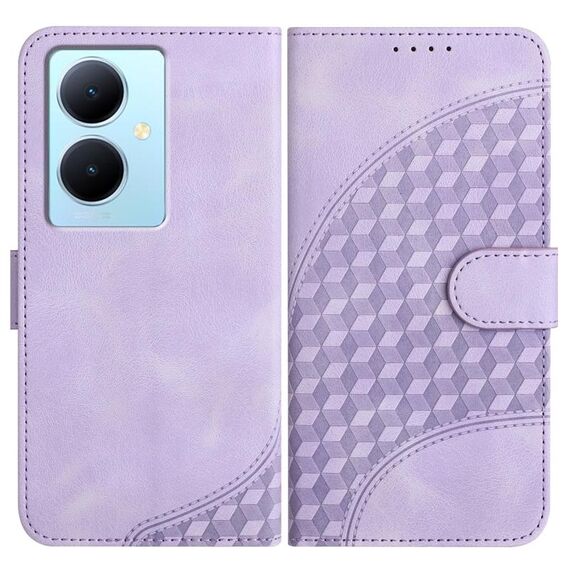 Per vivo Y78 + 5G Global/Y78 5G Global YX0060 Custodia in pelle per telefono con testa di elefante in rilievo con cordino (viola chiaro)