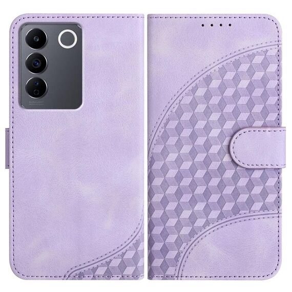 Per vivo V27 5G Global/V27 Pro 5G Global YX0060 Custodia in pelle per telefono con testa di elefante in rilievo con cordino (viola chiaro)