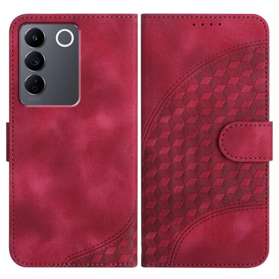 Per vivo V27 5G Global/V27 Pro 5G Global YX0060 Custodia in pelle per telefono con testa di elefante in rilievo con cordino (rosa rossa)