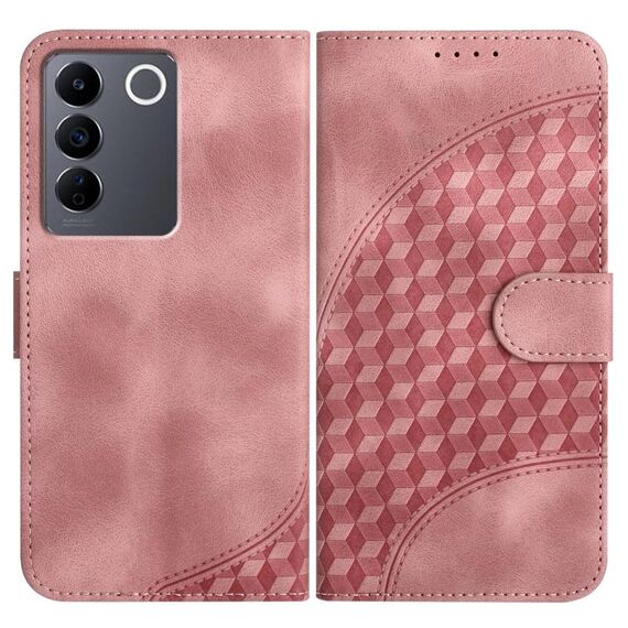 Per vivo V27e 4G Global/T2 4G Global YX0060 Custodia in pelle per telefono con testa di elefante in rilievo con cordino (rosa)