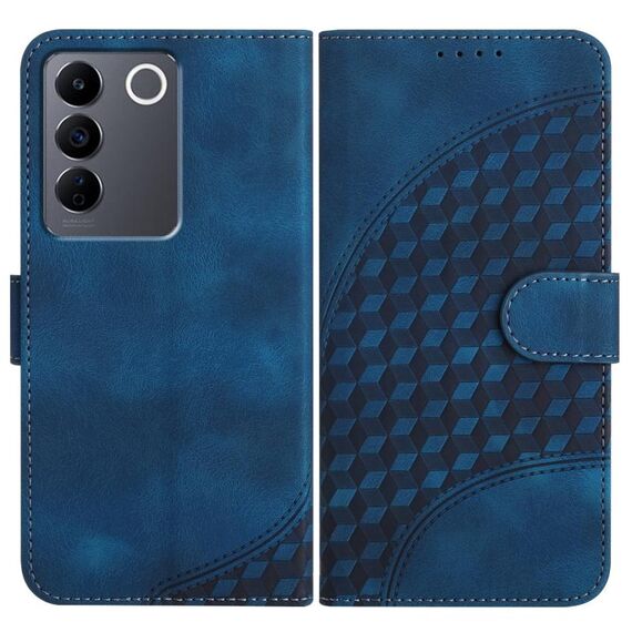 Per vivo V27e 4G Global/T2 4G Global YX0060 Custodia in pelle per telefono con testa di elefante in rilievo con cordino (blu reale)