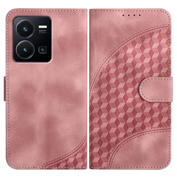 Per vivo Y35 4G Global/Y22s 4G Global YX0060 Custodia in pelle per telefono con testa di elefante in rilievo con cordino (rosa)