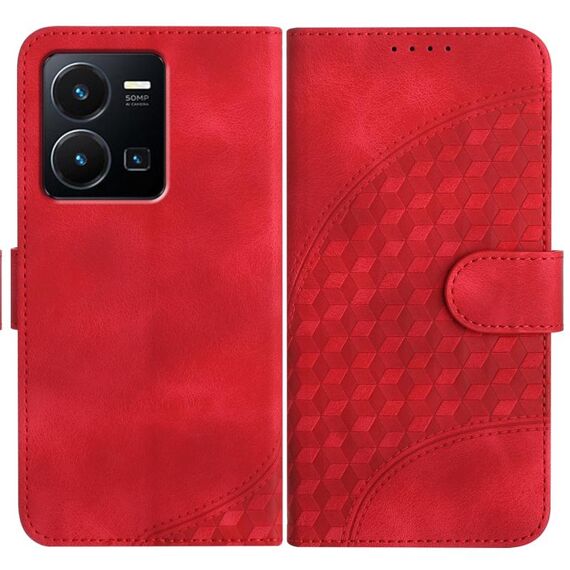 Per vivo Y35 4G Global/Y22s 4G Global YX0060 Custodia in pelle per telefono con testa di elefante in rilievo con cordino (rosso)