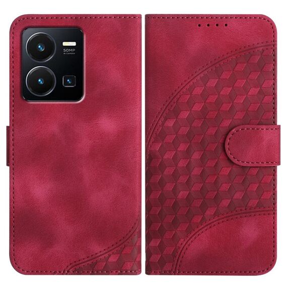 Per vivo Y77e 5G YX0060 Custodia in pelle per telefono con testa di elefante in rilievo con cordino (rosa rosso)