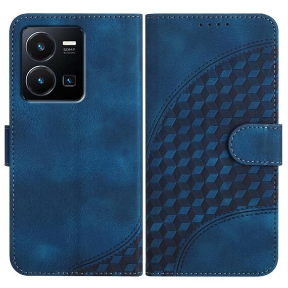 Per vivo Y22 4G Global/Y77 5G Global YX0060 Custodia in pelle per telefono con testa di elefante in rilievo con cordino (blu reale)