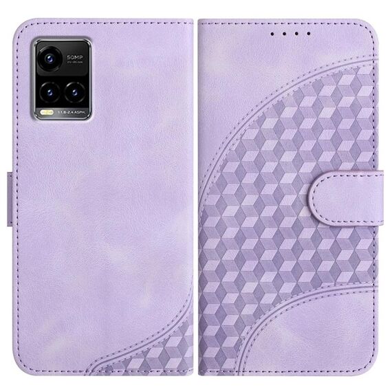 Per vivo Y33s 4G Global/Y21/Y21s/Y21t YX0060 Custodia in pelle per telefono con testa di elefante in rilievo con cordino (viola chiaro)