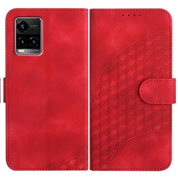 Per vivo Y33s 4G Global/Y21/Y21s/Y21t YX0060 Custodia in pelle per telefono con testa di elefante in rilievo con cordino (rosso)