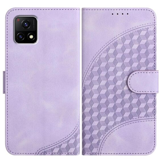 Per vivo Y72 5G India YX0060 Custodia in pelle per telefono con testa di elefante in rilievo con cordino (viola chiaro)