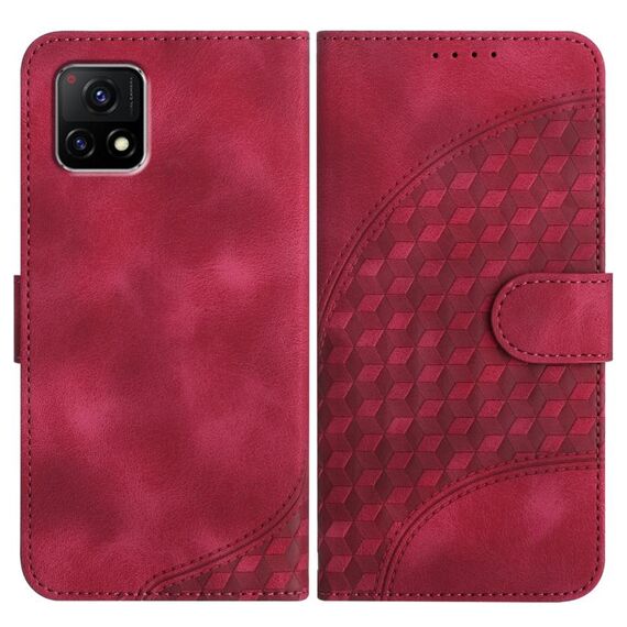 Per vivo Y72 5G India YX0060 Custodia in pelle per telefono con testa di elefante in rilievo con cordino (rosa rossa)