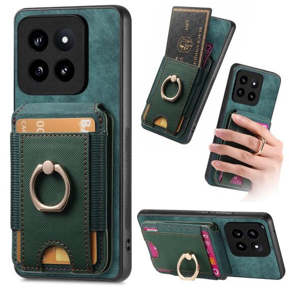 Per Xiaomi 14 Custodia per telefono in pelle con supporto magnetico retro divisibile (verde)