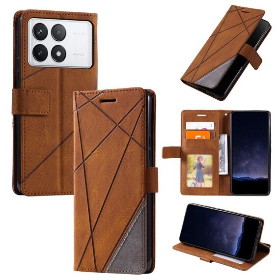 Custodia per telefono in pelle con giuntura Skin Feel per Xiaomi Redmi K70E (marrone)