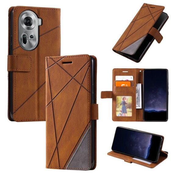 Per OPPO Reno11 5G Global Skin Feel Custodia per telefono in pelle con giunture (marrone)