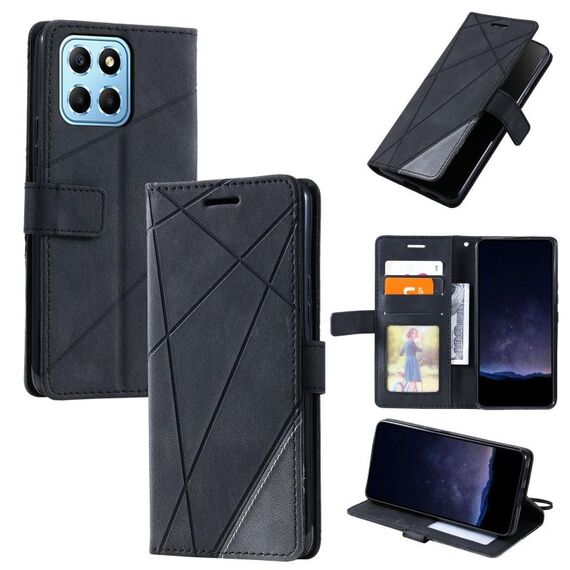 Per Honor X8 5G Custodia per telefono in pelle con giuntura Skin Feel (nera)