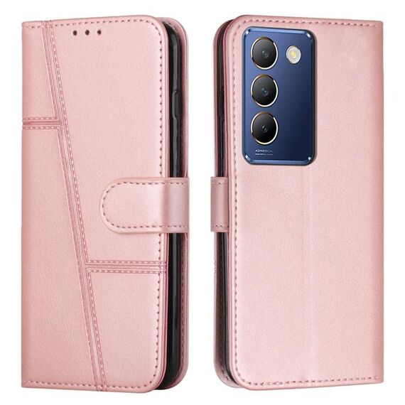 Custodia per telefono in pelle con fibbia in pelle di vitello con cuciture IDN per vivo Y100 (rosa)