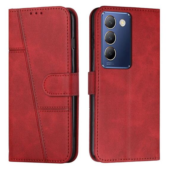 Custodia per telefono in pelle con fibbia in pelle di vitello con cuciture IDN per vivo Y100 (rosso)