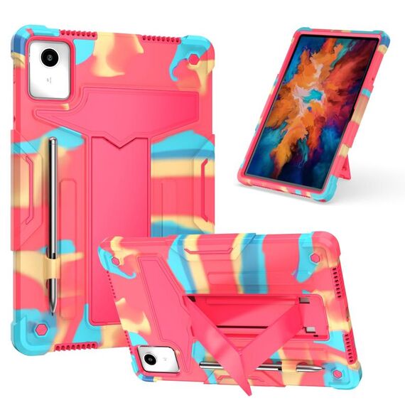 Per Lenovo Tab M11/Xiaoxin Pad 11 2024 T Holder Robot Custodia ibrida in silicone per PC Tablet (Camouflage Rose Red)
