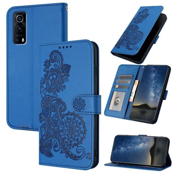 Per vivo Y72 5G/iQOO Z3/Y52 5G Datura Custodia in pelle con motivo floreale in rilievo (blu)