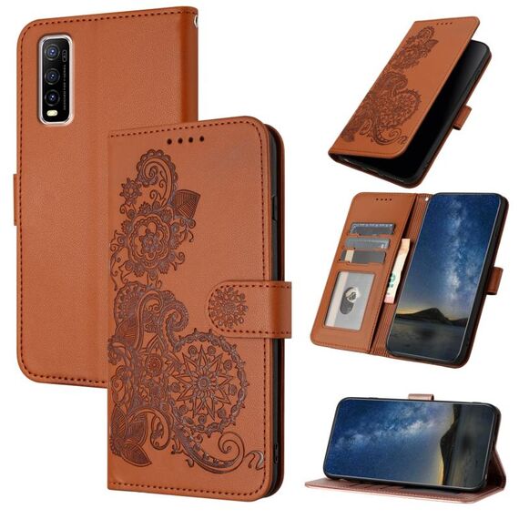 Custodia per cellulare in pelle con vibrazione in rilievo fiore Datura per vivo Y70s (marrone)