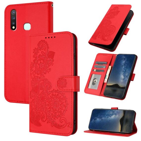 Per vivo Y19/U3/Y5s/Z5i/U20 Datura Custodia in pelle con motivo floreale in rilievo (Rosso)
