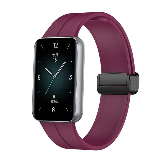 Cinturino per orologio in silicone con fibbia nera pieghevole magnetica per Honor Band 9 (vino rosso)