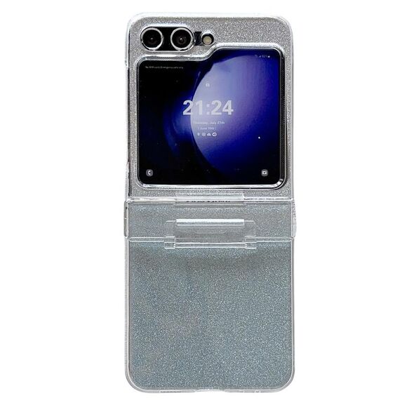 Per Samsung Galaxy Z Flip6 PC galvanico in quattro parti + custodia per telefono a copertura totale in carta glitterata (blu)