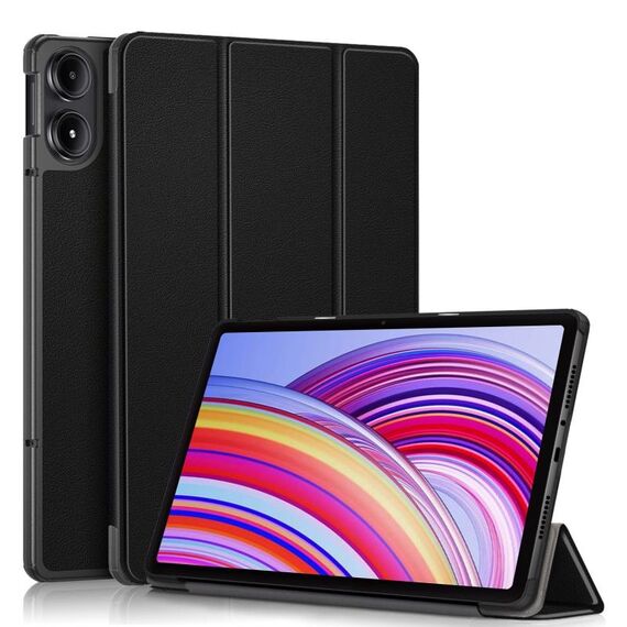 Per Xiaomi Redmi Pad SE Pro Custer Custodia Smart Tablet in pelle con supporto a 3 pieghe in colore puro (Nero)