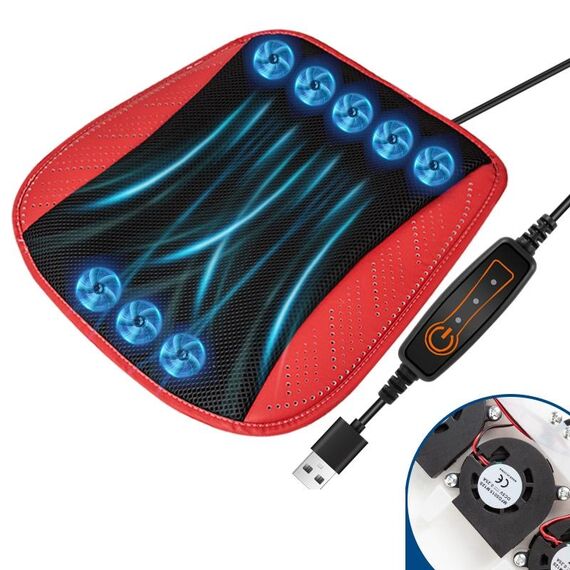 Cuscino del sedile traspirante ventilato ventilato estivo per auto USB (ventilatore rosso da 8 set)