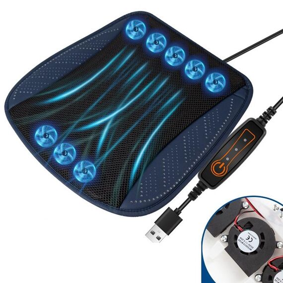 Cuscino del sedile traspirante ventilato estivo per auto USB (Ventilatore da 8 set blu scuro)