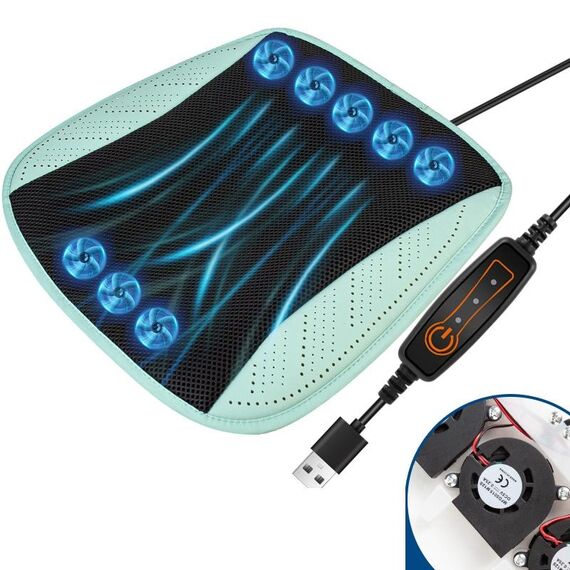 Cuscino del sedile traspirante ventilato estivo per auto USB (ventilatore blu da 8 set)
