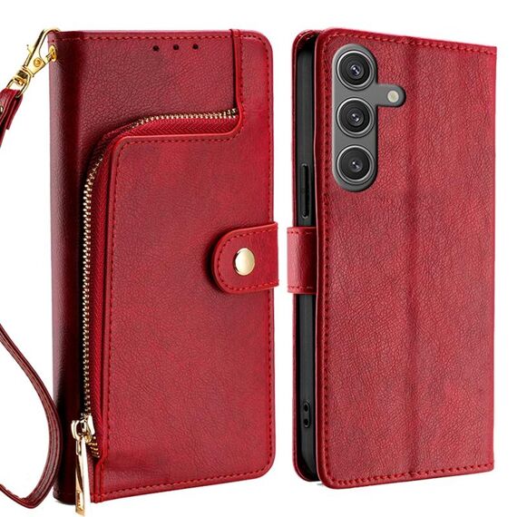 Custodia per telefono in pelle con cerniera per Samsung Galaxy S24 5G (rossa)