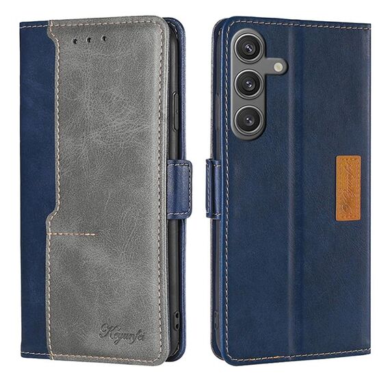 Per Samsung Galaxy S24 5G Custodia per telefono in pelle con fibbia laterale in colore a contrasto (blu + grigio)