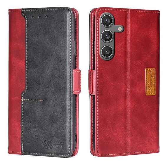 Per Samsung Galaxy S24 5G Custodia per telefono in pelle con fibbia laterale in colore a contrasto (rosso + nero)