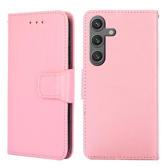 Custodia per cellulare in pelle con texture cristallo per Samsung Galaxy S24 5G (rosa)