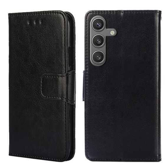 Custodia per cellulare in pelle con texture cristallo per Samsung Galaxy S24 5G (nera)