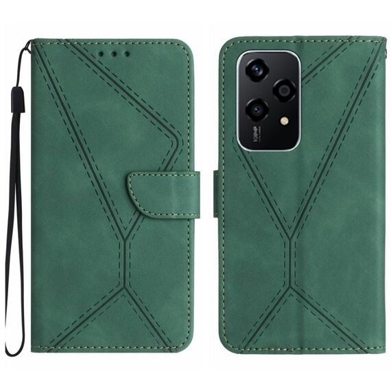 Custodia per telefono in pelle goffrata con cuciture per Honor 200 Lite (verde)