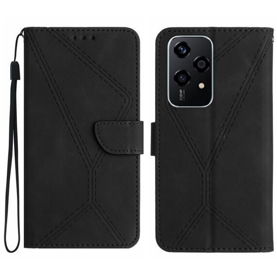 Custodia per telefono in pelle goffrata con cuciture per Honor 200 Lite (nera)
