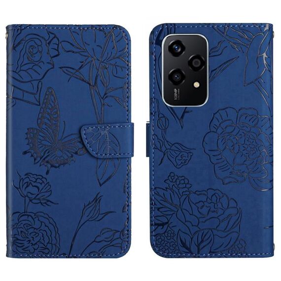 Per Honor 200 Lite HT03 Custodia per cellulare in pelle con vibrazione a farfalla in rilievo Skin Feel (blu)