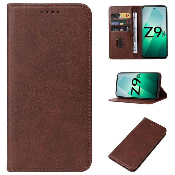 Custodia per telefono in pelle con chiusura magnetica per vivo iQOO Z9 (marrone)