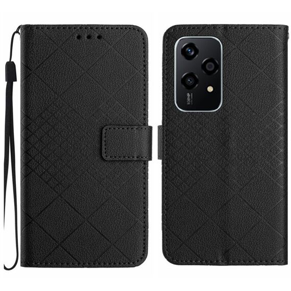 Custodia per telefono in pelle con struttura a griglia rombica per Honor 200 Lite (nera)