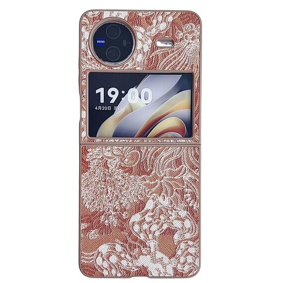 Custodia per telefono a copertura totale in stile ricamo Flip per vivo X (arancione)