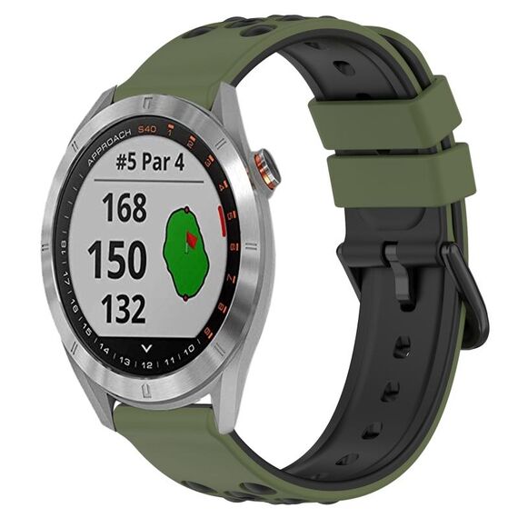 Per Garmin Approach S40 Cinturino per orologio in silicone poroso bicolore da 20 mm (verde militare + nero)