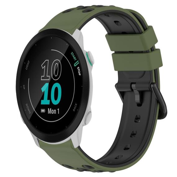 Per Garmin Forerunner 55 20mm Cinturino in silicone poroso bicolore (verde militare + nero)